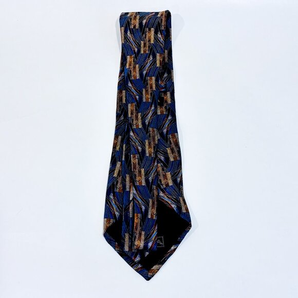 SERICA Vintage brown and blue patterned silk tie | Geometric design * - Picture 3 of 4